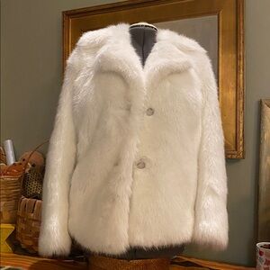 Michael Kors Faux Fur Teddy Bear Glam Pea-jacket in Ecru Size Small
